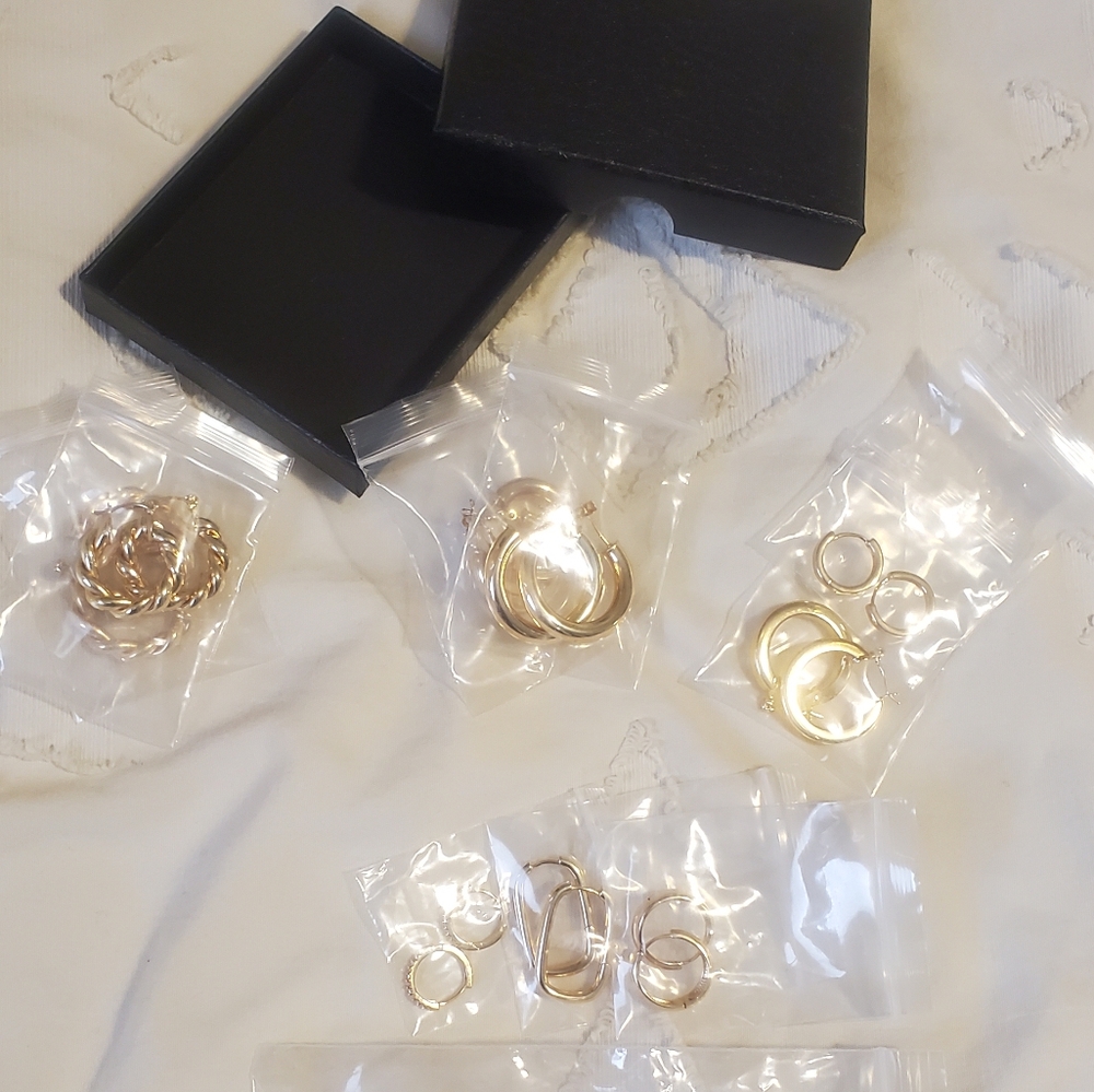 Gold Tone Hoop Earrings Set - Picture 3 of 9